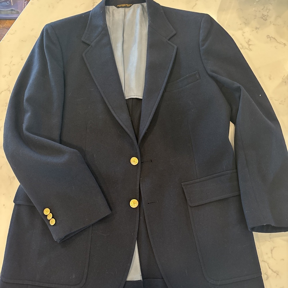 VTG Classic Wool Navy Blazer Gold Buttons John Weitz Palm Beach See Measurements